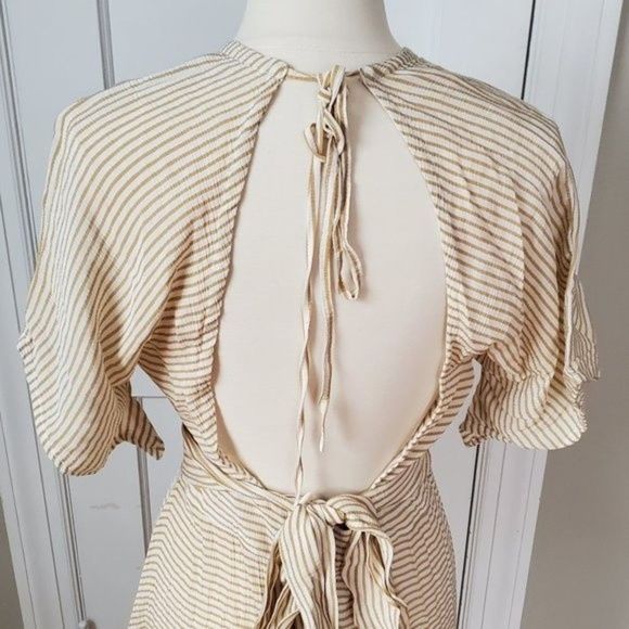 Faithfull the Brand Cream and Tan Striped Midi Dress - Picture 8 of 13